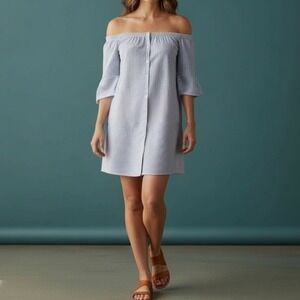 Abercrombie & Finch | NWT Off Shoulder Dress Bell Sleeves Size L Chambray Style